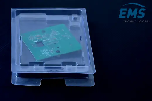 Clear PET thermoformed ESD tray for secure component storage and transport, EMS Technologies