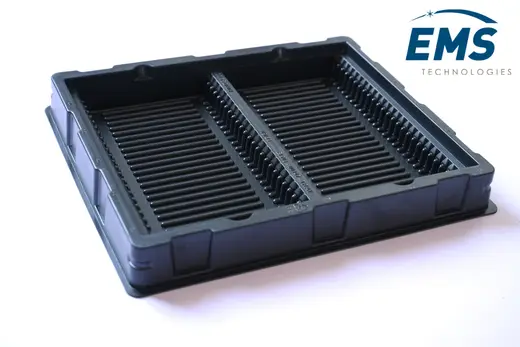 Empty black HIPS slotted base tray that takes a clear PET lid, EMS Technologies