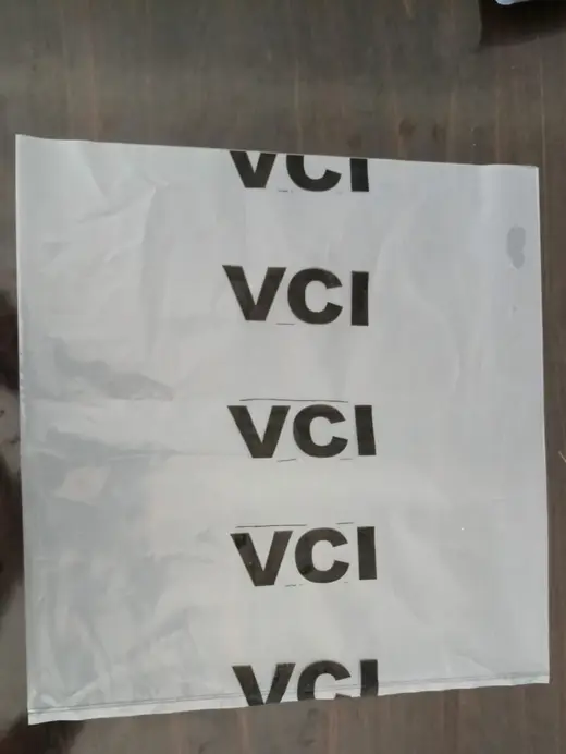 Translucent VCI bag printed with repeated VCI markings, for corrosion protection of metal parts, EMS Technologies